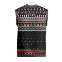 East Timor Christmas Knitted V-Neck Vest with Santa in Traditional Robe Gift Basket Ho Ho Ho Text and Black Festive - Wonder Print Shop