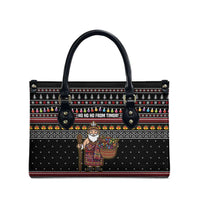 East Timor Christmas Leather Bag with Santa in Traditional Robe Gift Basket Ho Ho Ho Text and Black Festive - Wonder Print Shop