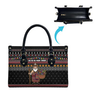 East Timor Christmas Leather Bag with Santa in Traditional Robe Gift Basket Ho Ho Ho Text and Black Festive - Wonder Print Shop