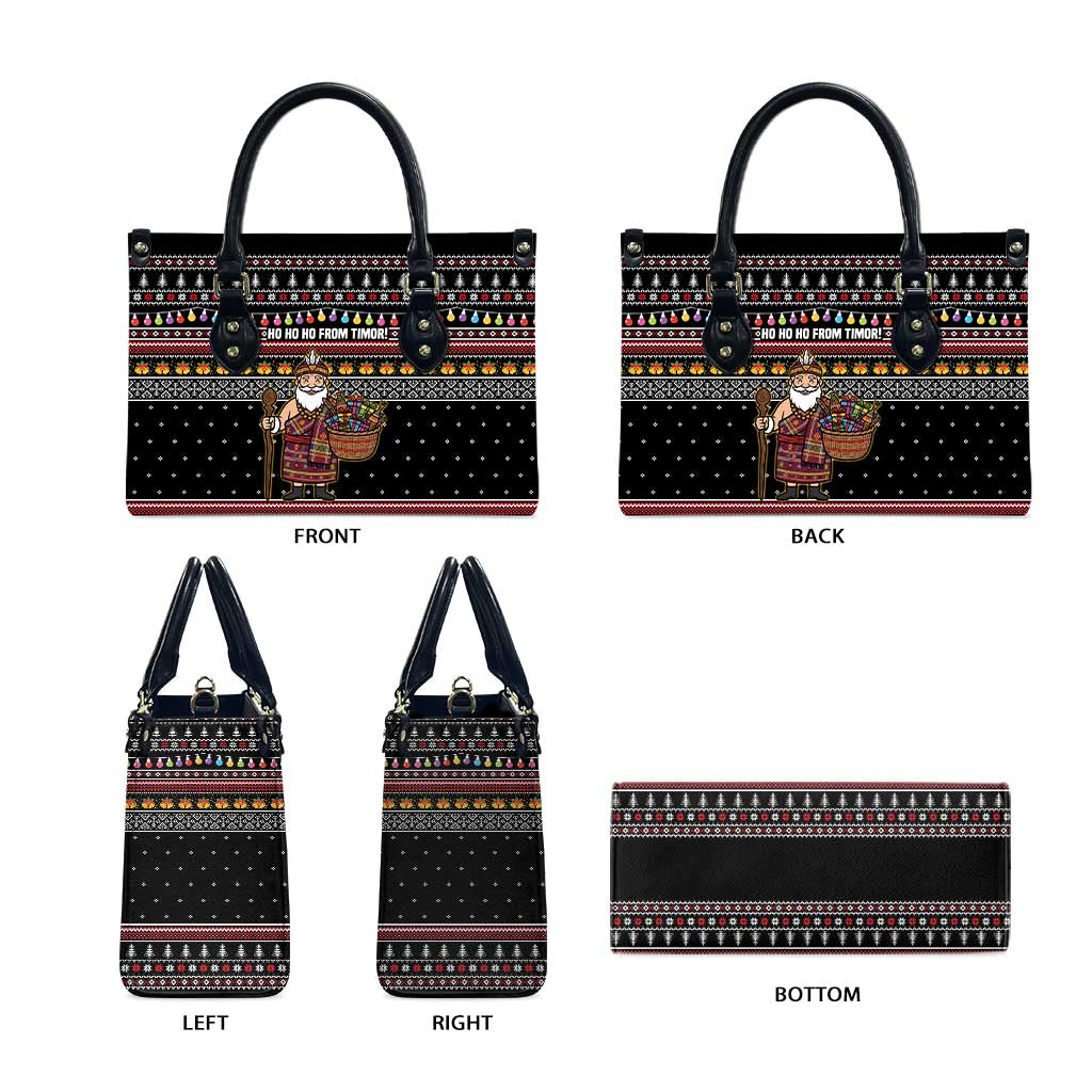 East Timor Christmas Leather Bag with Santa in Traditional Robe Gift Basket Ho Ho Ho Text and Black Festive - Wonder Print Shop