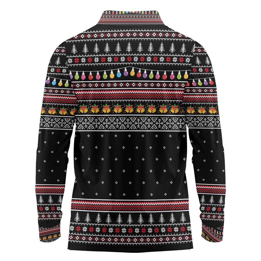 East Timor Christmas Long Sleeve Polo Shirt with Santa in Traditional Robe Gift Basket Ho Ho Ho Text and Black Festive - Wonder Print Shop