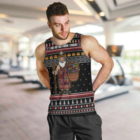 East Timor Christmas Men Tank Top with Santa in Traditional Robe Gift Basket Ho Ho Ho Text and Black Festive - Wonder Print Shop