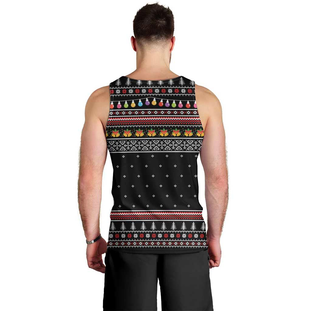 East Timor Christmas Men Tank Top with Santa in Traditional Robe Gift Basket Ho Ho Ho Text and Black Festive - Wonder Print Shop