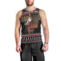 East Timor Christmas Men Tank Top with Santa in Traditional Robe Gift Basket Ho Ho Ho Text and Black Festive - Wonder Print Shop