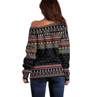 East Timor Christmas Off Shoulder Sweater with Santa in Traditional Robe Gift Basket Ho Ho Ho Text and Black Festive - Wonder Print Shop