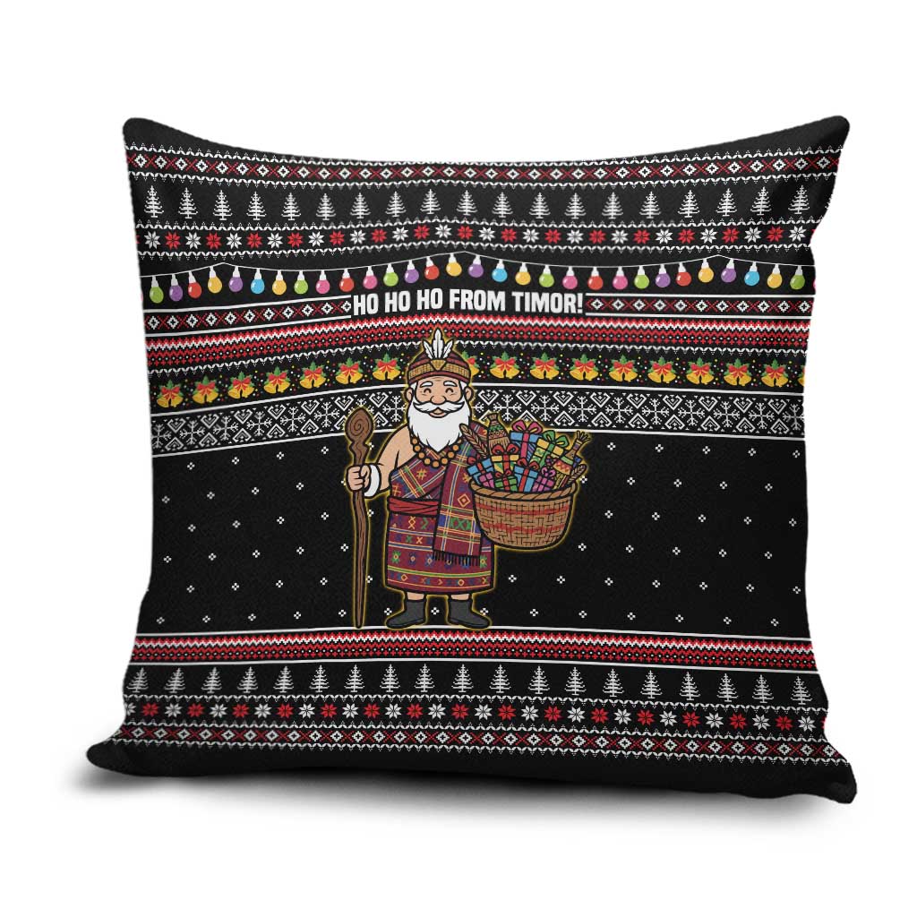 East Timor Christmas Pillow Cover with Santa in Traditional Robe Gift Basket Ho Ho Ho Text and Black Festive - Wonder Print Shop