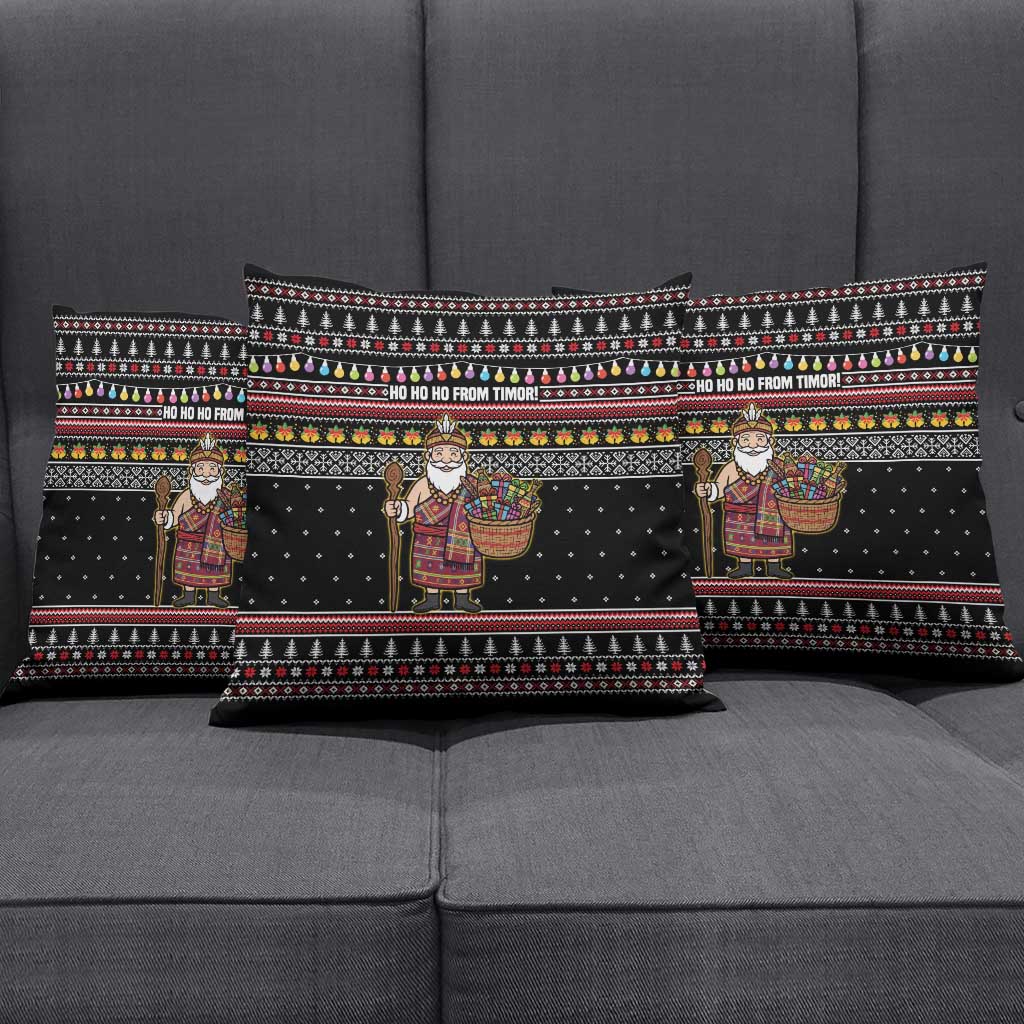 East Timor Christmas Pillow Cover with Santa in Traditional Robe Gift Basket Ho Ho Ho Text and Black Festive - Wonder Print Shop