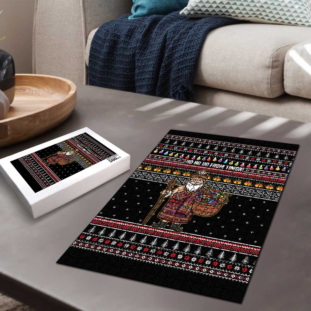 East Timor Christmas Puzzle with Santa in Traditional Robe Gift Basket Ho Ho Ho Text and Black Festive - Wonder Print Shop