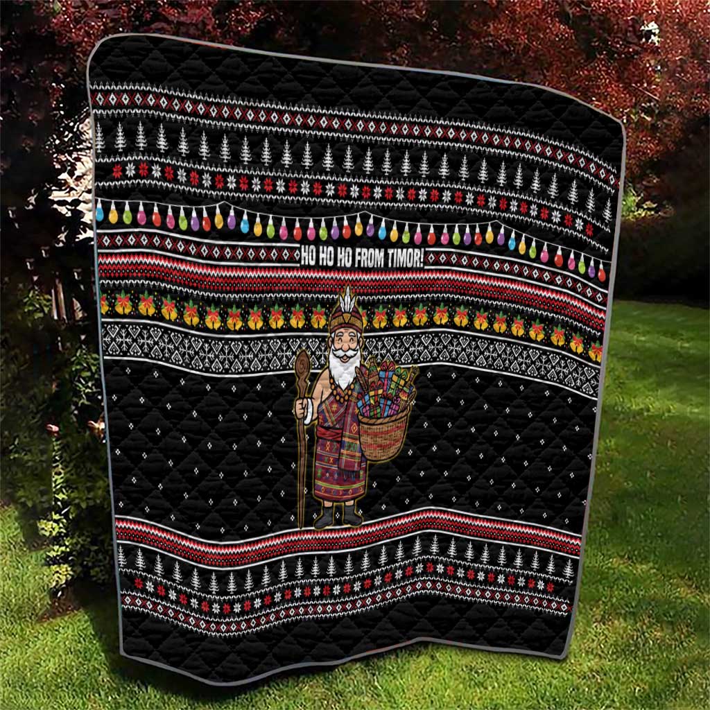 East Timor Christmas Quilt with Santa in Traditional Robe Gift Basket Ho Ho Ho Text and Black Festive - Wonder Print Shop