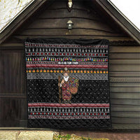 East Timor Christmas Quilt with Santa in Traditional Robe Gift Basket Ho Ho Ho Text and Black Festive - Wonder Print Shop