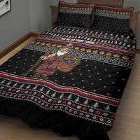 East Timor Christmas Quilt Bed Set with Santa in Traditional Robe Gift Basket Ho Ho Ho Text and Black Festive - Wonder Print Shop