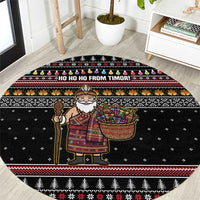 East Timor Christmas Round Carpet with Santa in Traditional Robe Gift Basket Ho Ho Ho Text and Black Festive - Wonder Print Shop