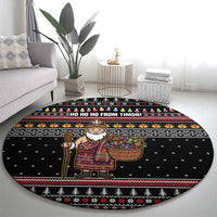 East Timor Christmas Round Carpet with Santa in Traditional Robe Gift Basket Ho Ho Ho Text and Black Festive - Wonder Print Shop