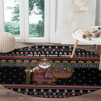 East Timor Christmas Round Carpet with Santa in Traditional Robe Gift Basket Ho Ho Ho Text and Black Festive - Wonder Print Shop