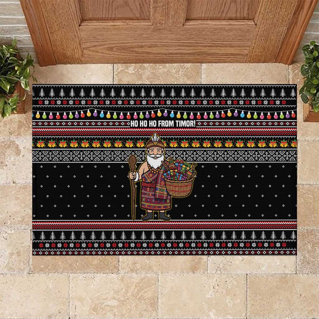 East Timor Christmas Rubber Doormat with Santa in Traditional Robe Gift Basket Ho Ho Ho Text and Black Festive - Wonder Print Shop