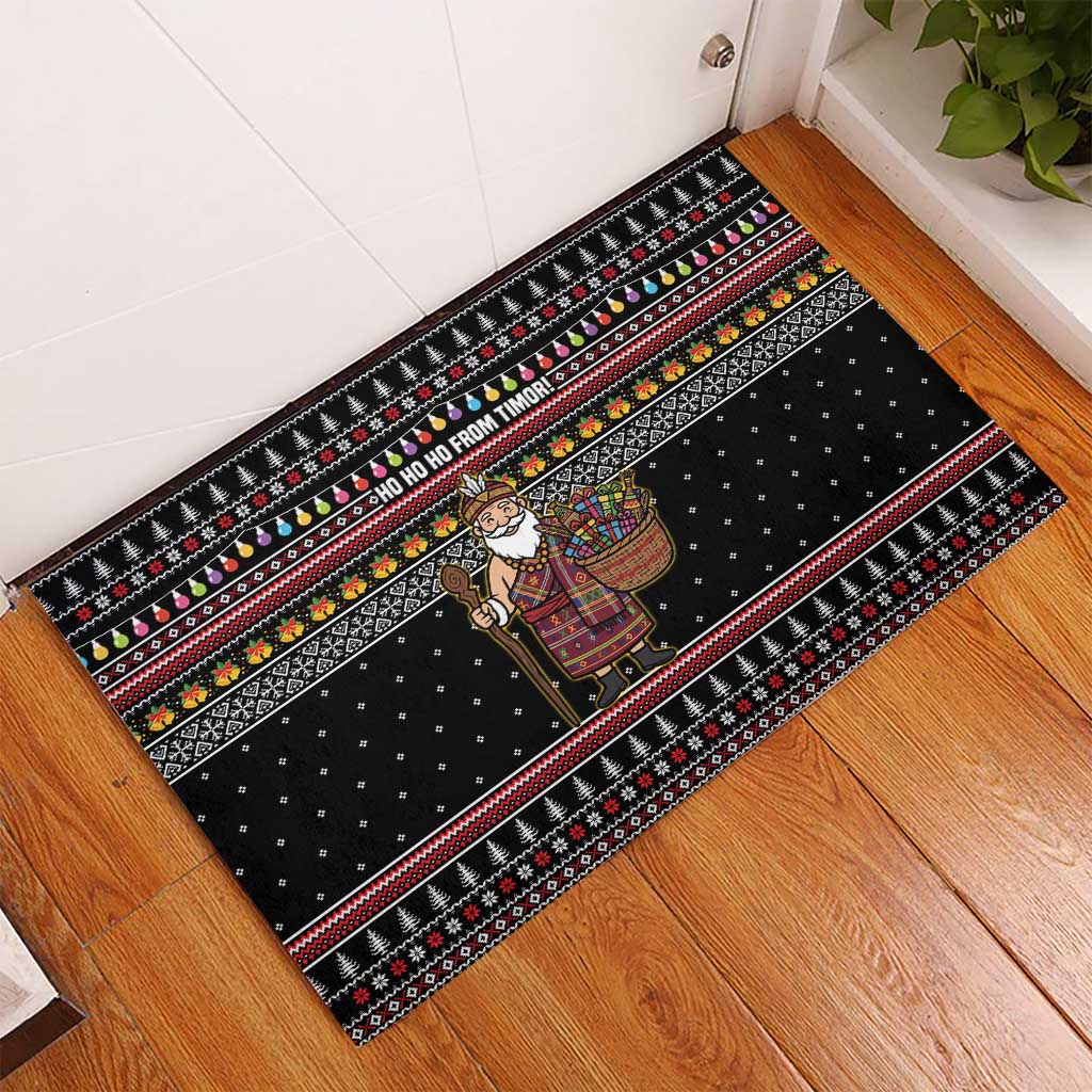 East Timor Christmas Rubber Doormat with Santa in Traditional Robe Gift Basket Ho Ho Ho Text and Black Festive - Wonder Print Shop