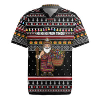East Timor Christmas Rugby Jersey with Santa in Traditional Robe Gift Basket Ho Ho Ho Text and Black Festive - Wonder Print Shop