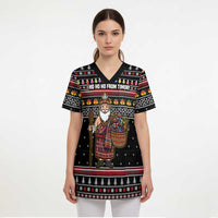 East Timor Christmas Scrub Top with Santa in Traditional Robe Gift Basket Ho Ho Ho Text and Black Festive - Wonder Print Shop