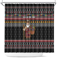 East Timor Christmas Shower Curtain with Santa in Traditional Robe Gift Basket Ho Ho Ho Text and Black Festive - Wonder Print Shop