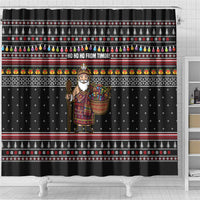 East Timor Christmas Shower Curtain with Santa in Traditional Robe Gift Basket Ho Ho Ho Text and Black Festive - Wonder Print Shop