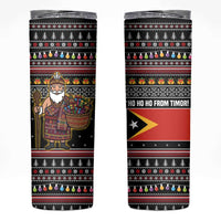 East Timor Christmas Skinny Tumbler with Santa in Traditional Robe Gift Basket Ho Ho Ho Text and Black Festive - Wonder Print Shop