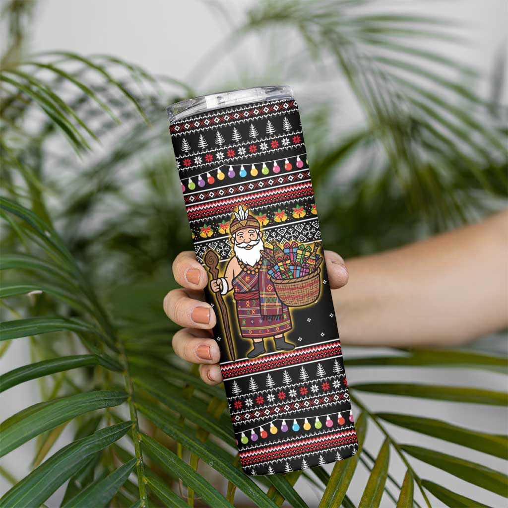 East Timor Christmas Skinny Tumbler with Santa in Traditional Robe Gift Basket Ho Ho Ho Text and Black Festive - Wonder Print Shop