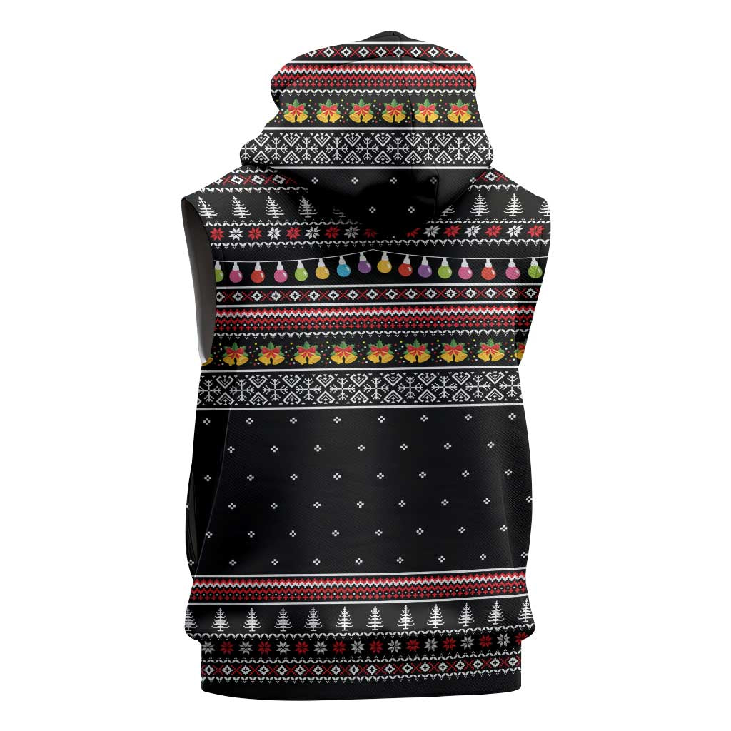 East Timor Christmas Sleeveless Hoodie with Santa in Traditional Robe Gift Basket Ho Ho Ho Text and Black Festive - Wonder Print Shop