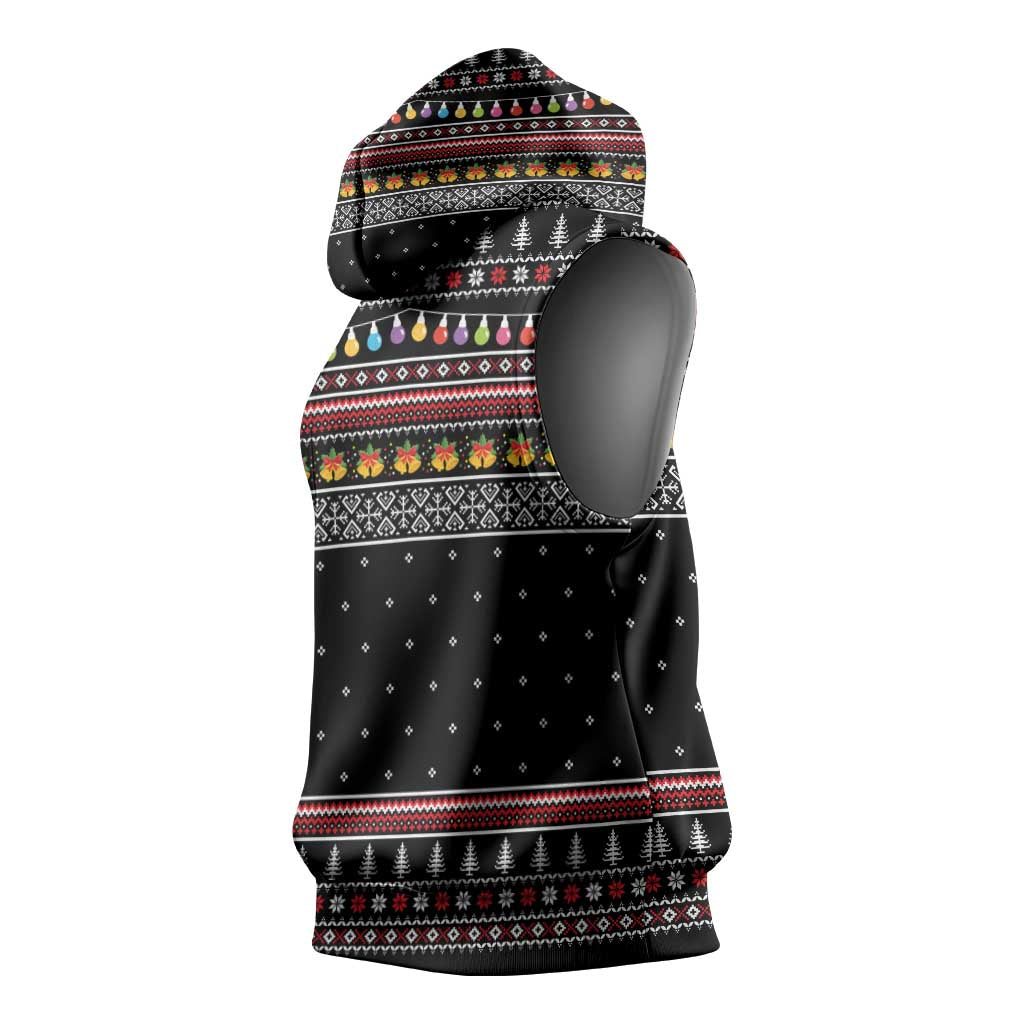 East Timor Christmas Sleeveless Hoodie with Santa in Traditional Robe Gift Basket Ho Ho Ho Text and Black Festive - Wonder Print Shop
