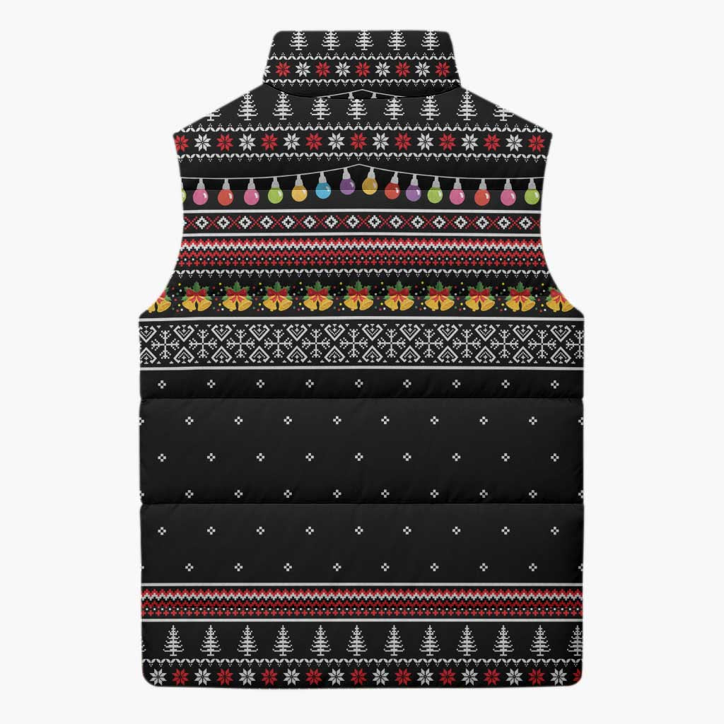 East Timor Christmas Sleeveless Puffer Jacket with Santa in Traditional Robe Gift Basket Ho Ho Ho Text and Black Festive - Wonder Print Shop