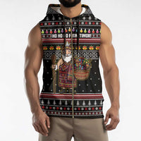East Timor Christmas Sleeveless Zip Hoodie with Santa in Traditional Robe Gift Basket Ho Ho Ho Text and Black Festive - Wonder Print Shop
