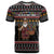 East Timor Christmas T Shirt with Santa in Traditional Robe Gift Basket Ho Ho Ho Text and Black Festive - Wonder Print Shop