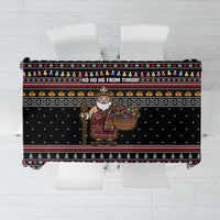 East Timor Christmas Tablecloth with Santa in Traditional Robe Gift Basket Ho Ho Ho Text and Black Festive - Wonder Print Shop