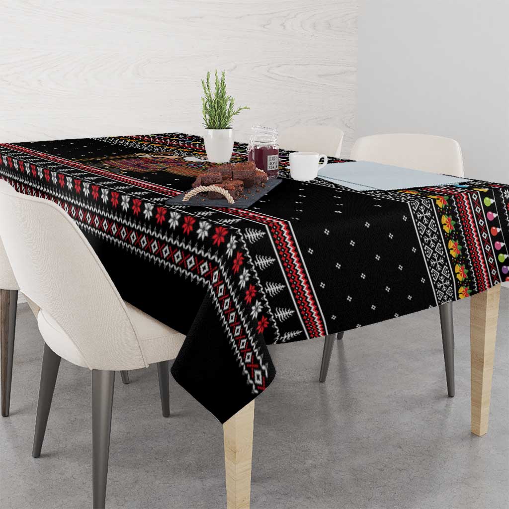East Timor Christmas Tablecloth with Santa in Traditional Robe Gift Basket Ho Ho Ho Text and Black Festive - Wonder Print Shop