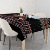 East Timor Christmas Tablecloth with Santa in Traditional Robe Gift Basket Ho Ho Ho Text and Black Festive - Wonder Print Shop