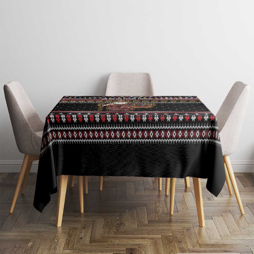 East Timor Christmas Tablecloth with Santa in Traditional Robe Gift Basket Ho Ho Ho Text and Black Festive - Wonder Print Shop