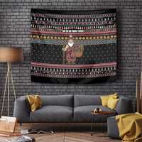 East Timor Christmas Tapestry with Santa in Traditional Robe Gift Basket Ho Ho Ho Text and Black Festive - Wonder Print Shop