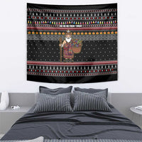 East Timor Christmas Tapestry with Santa in Traditional Robe Gift Basket Ho Ho Ho Text and Black Festive - Wonder Print Shop