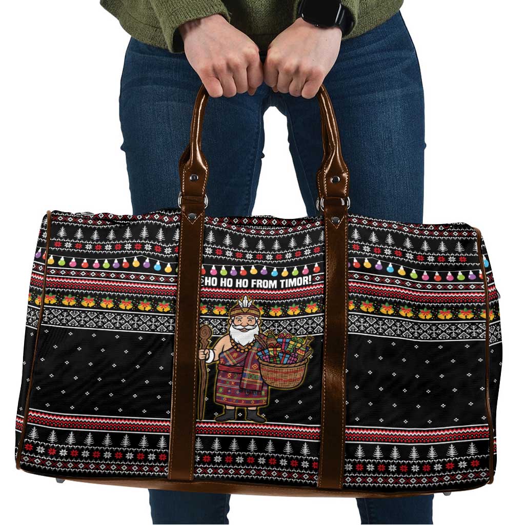 East Timor Christmas Travel Bag with Santa in Traditional Robe Gift Basket Ho Ho Ho Text and Black Festive - Wonder Print Shop