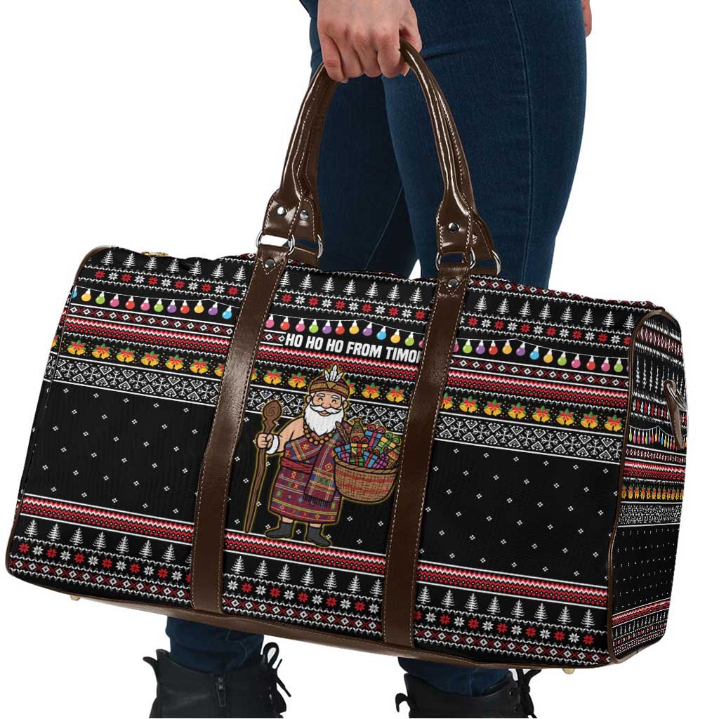East Timor Christmas Travel Bag with Santa in Traditional Robe Gift Basket Ho Ho Ho Text and Black Festive - Wonder Print Shop