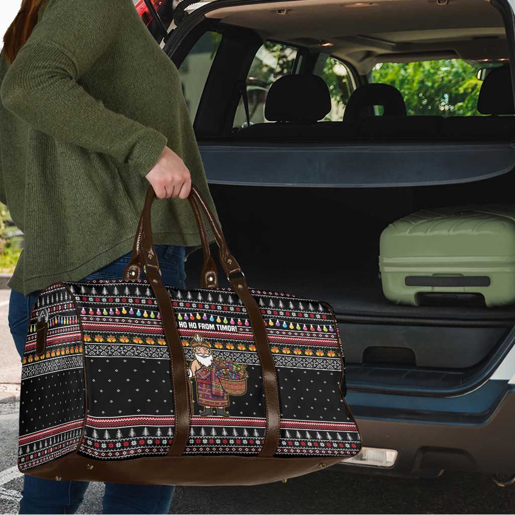 East Timor Christmas Travel Bag with Santa in Traditional Robe Gift Basket Ho Ho Ho Text and Black Festive - Wonder Print Shop