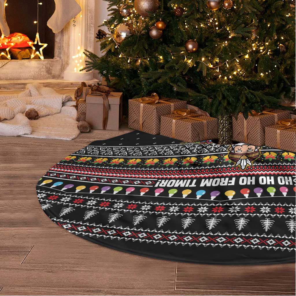 East Timor Christmas Tree Skirt with Santa in Traditional Robe Gift Basket Ho Ho Ho Text and Black Festive - Wonder Print Shop