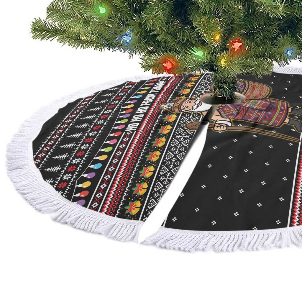 East Timor Christmas Tree Skirt with Santa in Traditional Robe Gift Basket Ho Ho Ho Text and Black Festive - Wonder Print Shop