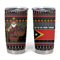 East Timor Christmas Tumbler Cup with Santa in Traditional Robe Gift Basket Ho Ho Ho Text and Black Festive - Wonder Print Shop