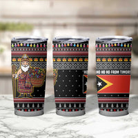 East Timor Christmas Tumbler Cup with Santa in Traditional Robe Gift Basket Ho Ho Ho Text and Black Festive - Wonder Print Shop