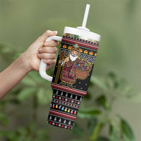 East Timor Christmas Tumbler With Handle with Santa in Traditional Robe Gift Basket Ho Ho Ho Text and Black Festive - Wonder Print Shop