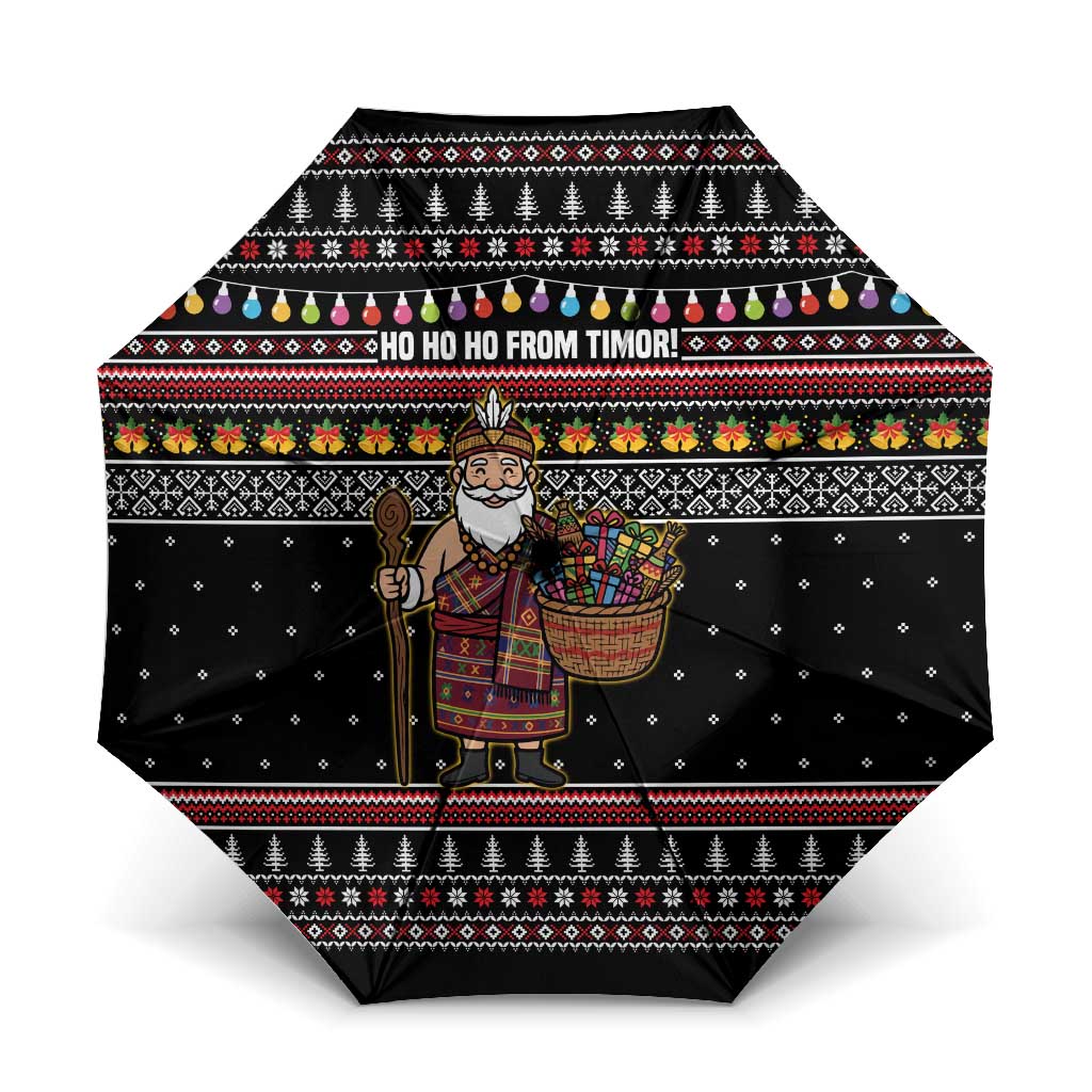 East Timor Christmas Umbrella with Santa in Traditional Robe Gift Basket Ho Ho Ho Text and Black Festive - Wonder Print Shop