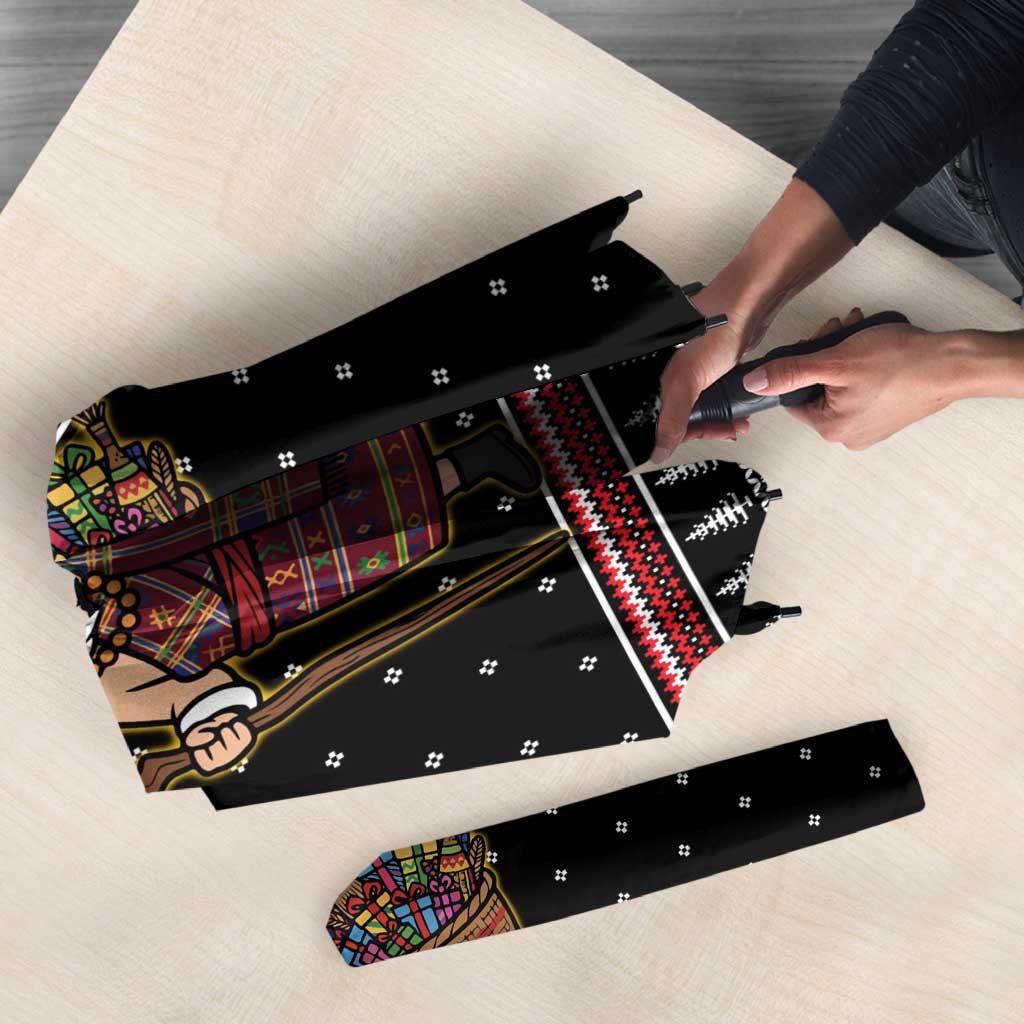East Timor Christmas Umbrella with Santa in Traditional Robe Gift Basket Ho Ho Ho Text and Black Festive - Wonder Print Shop