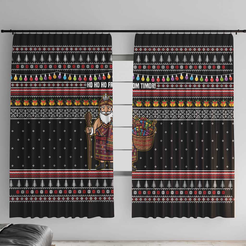 East Timor Christmas Window Curtain with Santa in Traditional Robe Gift Basket Ho Ho Ho Text and Black Festive - Wonder Print Shop