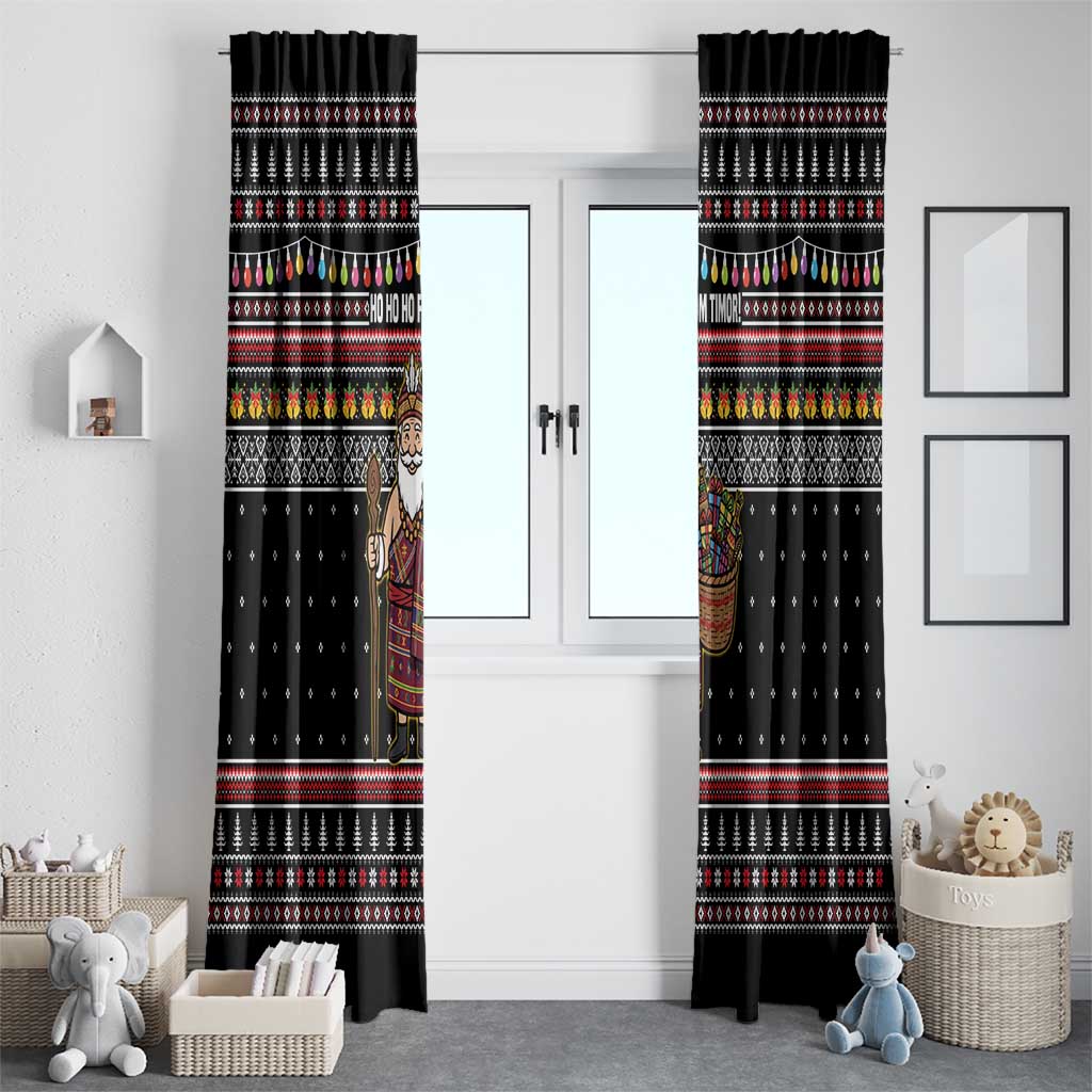 East Timor Christmas Window Curtain with Santa in Traditional Robe Gift Basket Ho Ho Ho Text and Black Festive - Wonder Print Shop