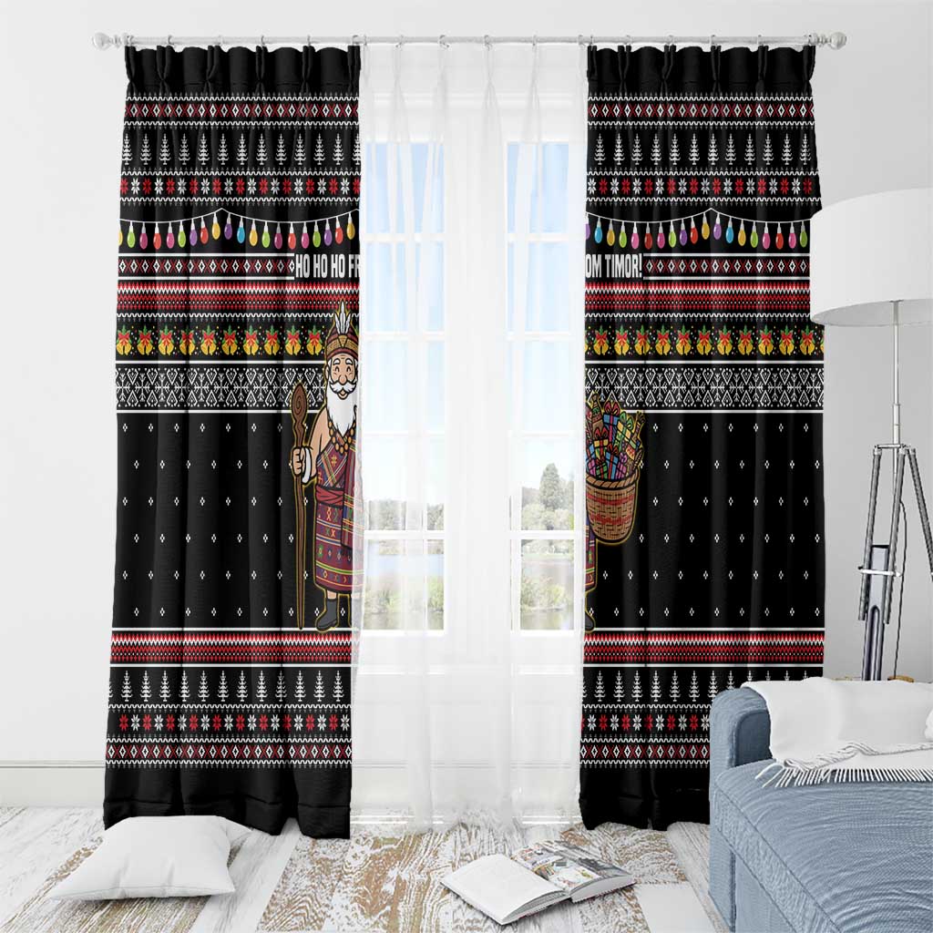 East Timor Christmas Window Curtain with Santa in Traditional Robe Gift Basket Ho Ho Ho Text and Black Festive - Wonder Print Shop